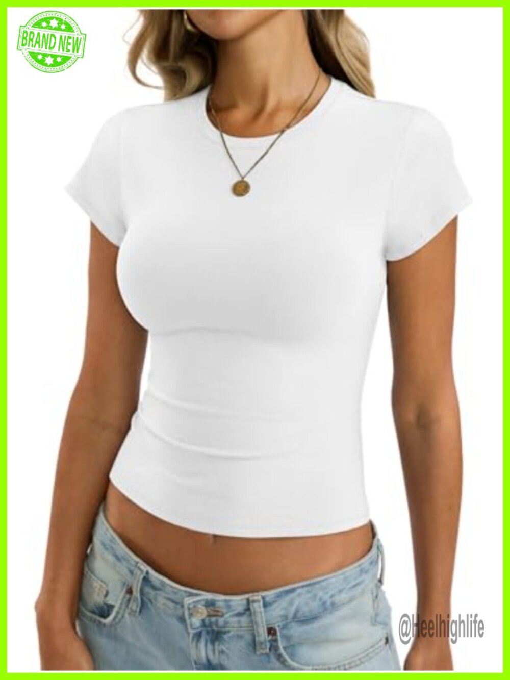 Womens Cotton Crop Top Crew Neck Cap Sleeve Fitted Tee Gym Workout
